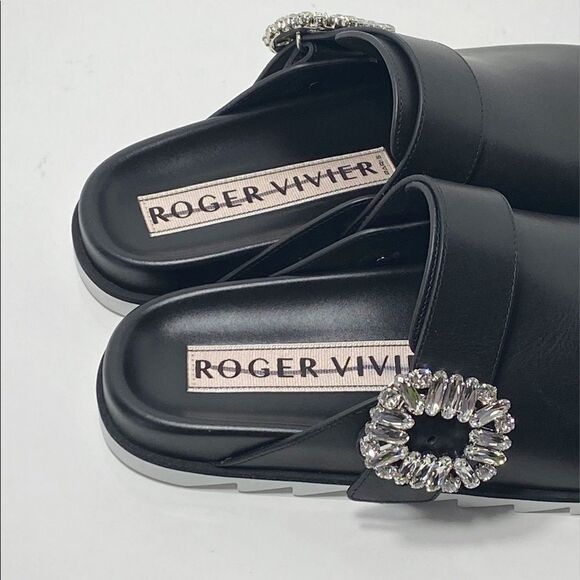 Roger Vivier Slidy Crystal-buckled Leather Backless Loafers size 37 - Picture 6 of 14